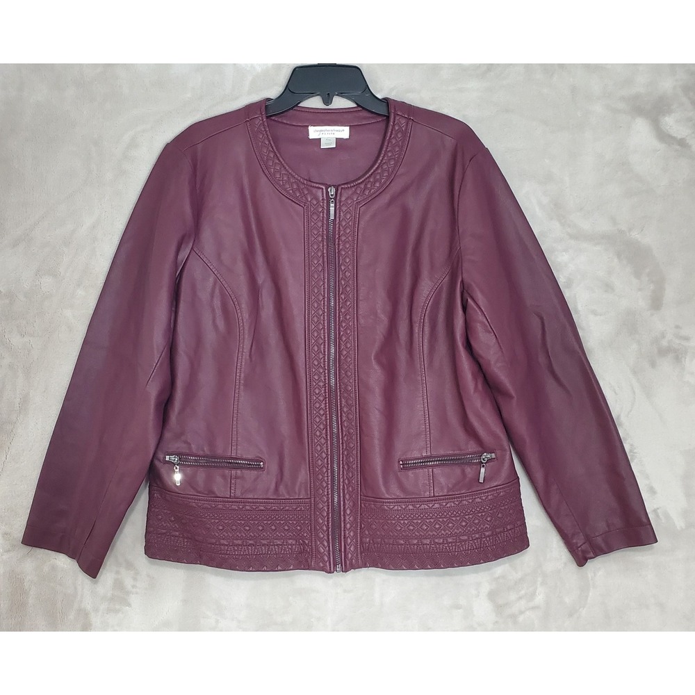 Christopher & Banks Jacket Womens XL Petite Purple Faux Vegan Leather Moto Biker